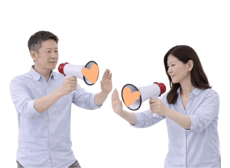 Two individuals advocating for hearing loss awareness with megaphones.