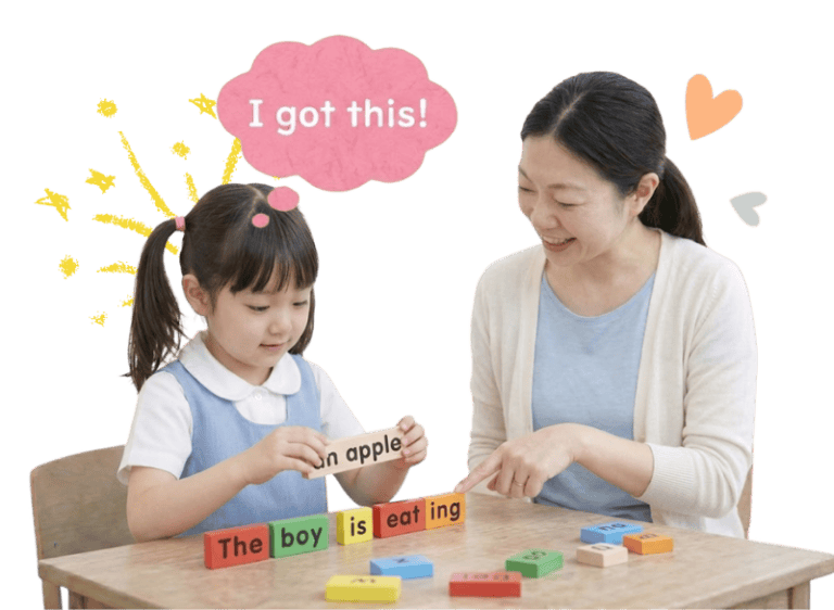 Speech therapy session with a young girl and therapist focusing on language skills.