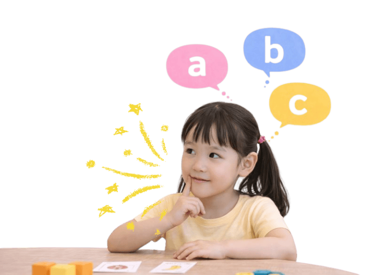 Autistic child engaging in speech therapy activities with alphabet bubbles.