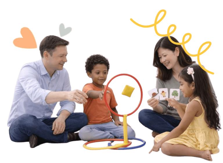 Speech therapy session with children and therapist using engaging activities.