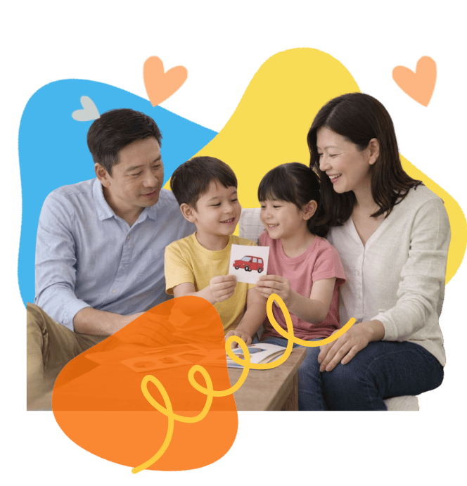 Parent coaching session with children for speech development at home.