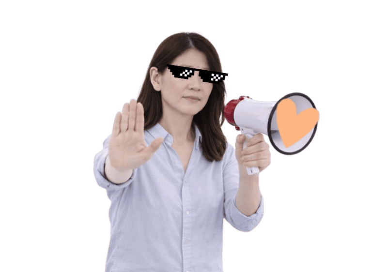 Woman advocating for hearing loss awareness with megaphone.