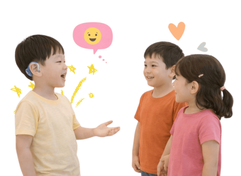 Hearing loss children engaging in speech therapy activities at Speech Therapy Adventures.